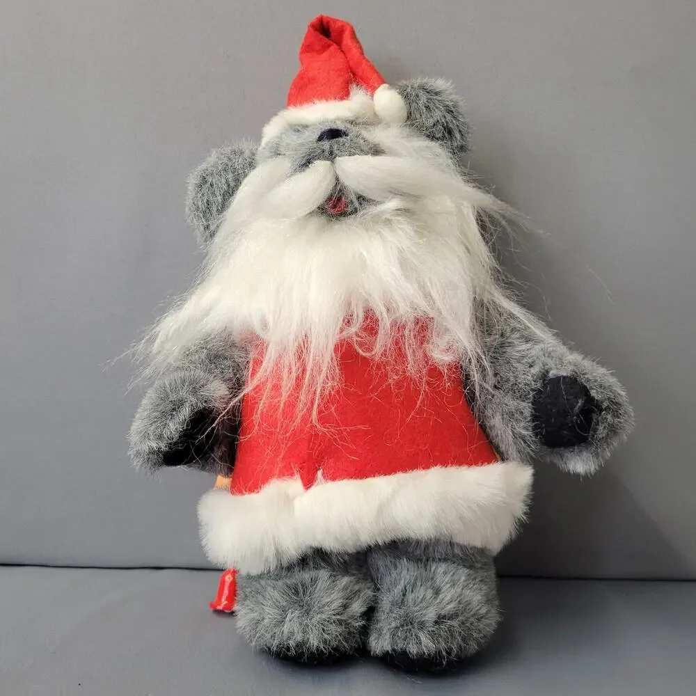 Vintage 80's Christmas Santa Bear Plush Gray 11